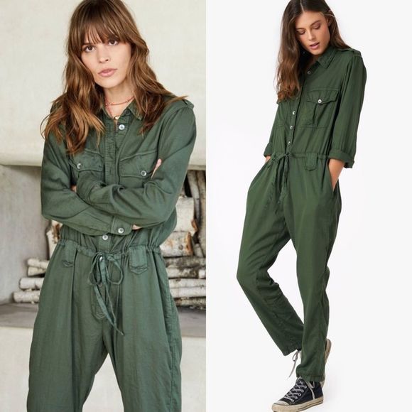 XiRENA Pants - XiRENA Wylie Chic Long Sleeve Tie Waist Jumpsuit in Loden Green Size XS
